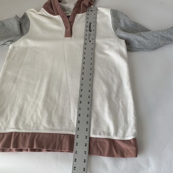 Lands End Serious Sweats Hoodie Women L 14-16 White Pink Pullover Colorblock - Picture 6 of 7